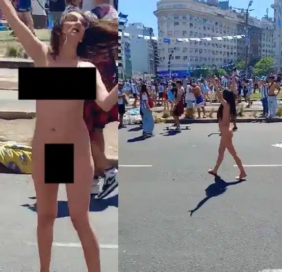 Argentina fan strips n*ked on very spot where Diego Maradona promised to go nude